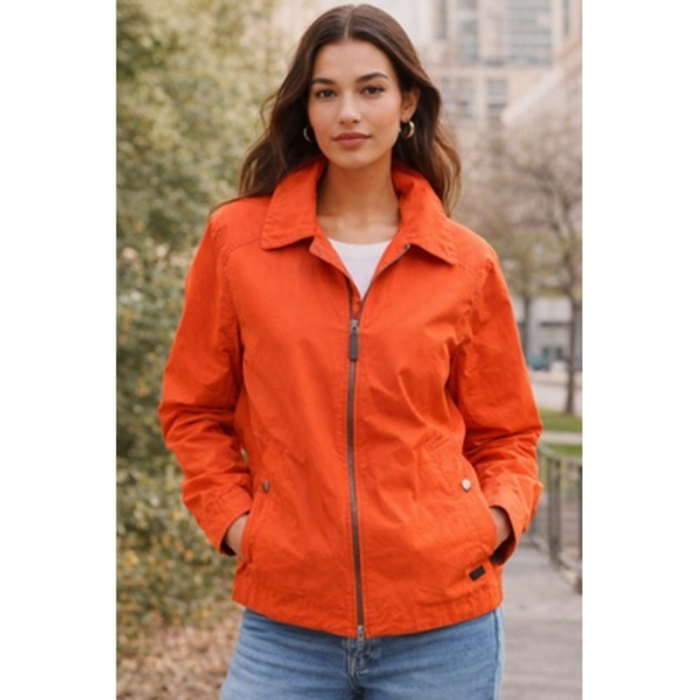 Coach Jacket Womens Small Orange Cotton Blend Full Zip Lined Lightweight Pockets